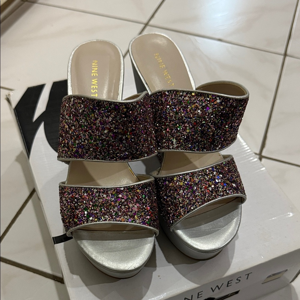 Nine West sparkle platform wedge heels.